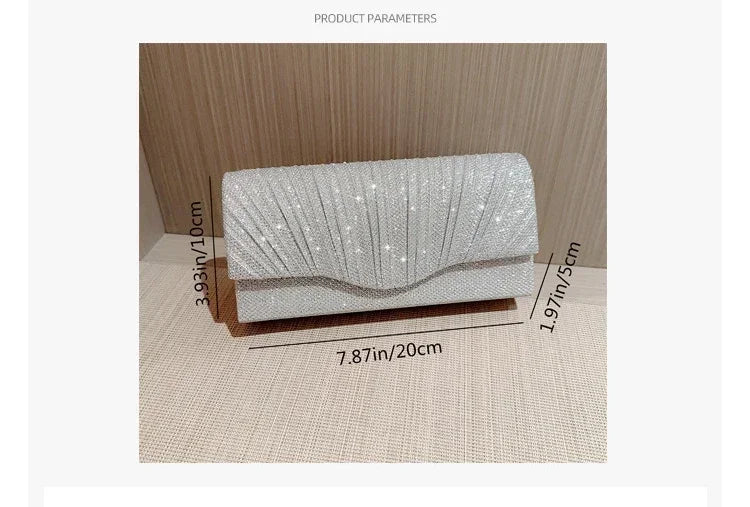Wedding Party Handbag Ladies Glitter Silver Clutch Bag Envelope Evening Bag Fashion Elegant Long Purse Women Chain Shoulder Bags