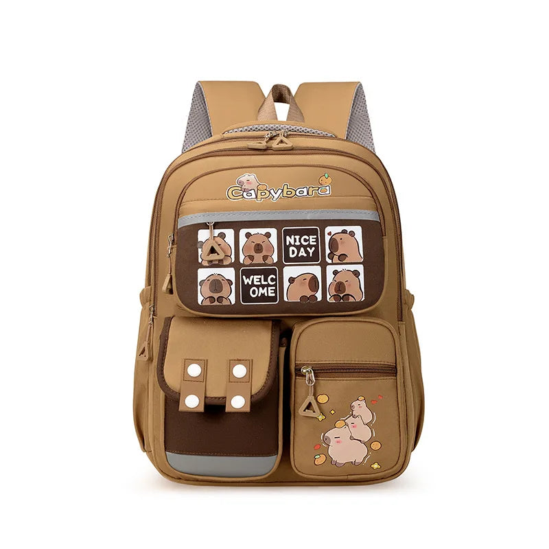 Capybara School Backpack Teens Girls School Bags Set Casual Daypack Kids 3Pcs Book Bag Kawaii Children Schoolbag Travel Backpack