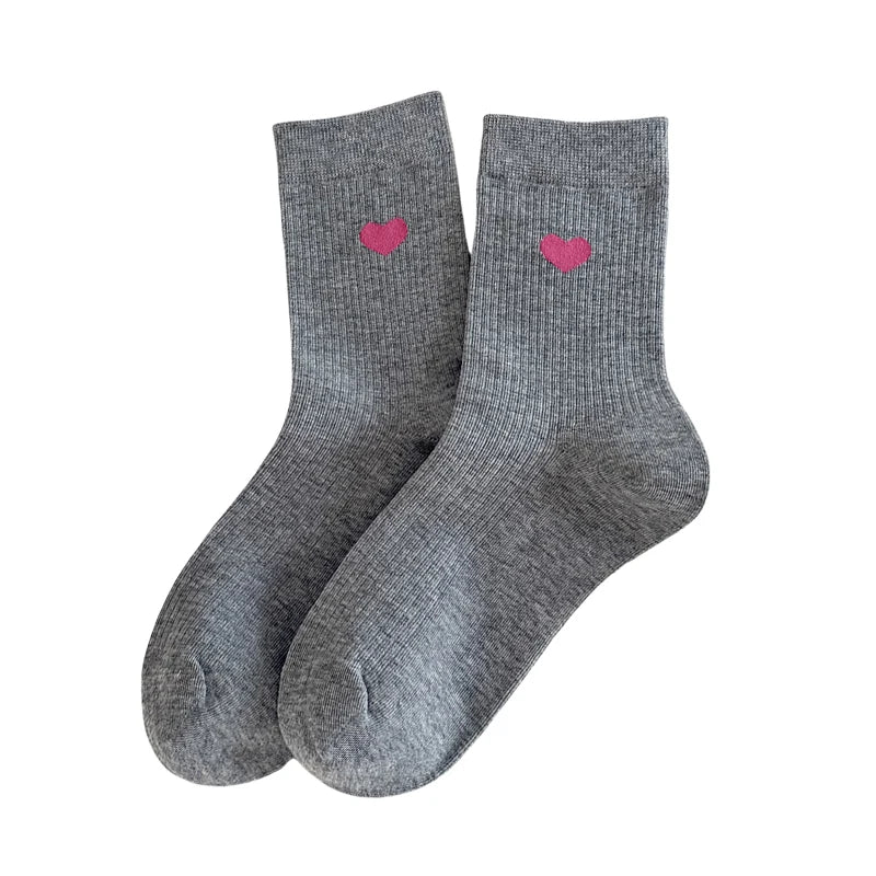 Socks For Women New Heart Design Cute Socks Breathable Simple Korean Style Sweat absorption Girls Cotton Socks Daily Classic