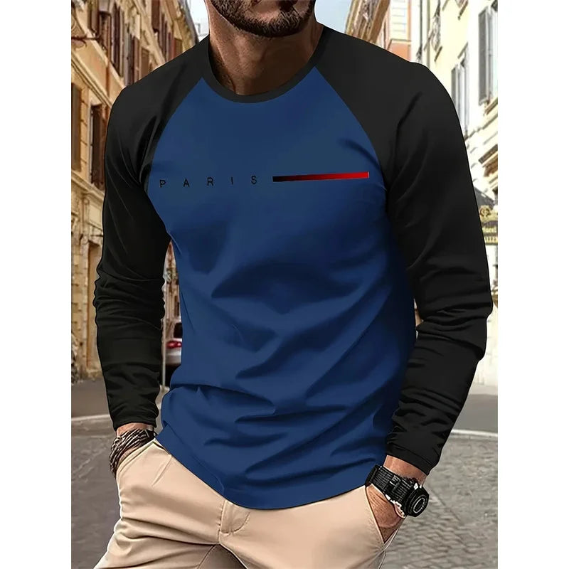 2025 New Spring Men Round Neck Casual Street Style Clothing Loose Fashion Sweatshirt Letter Pattern Creative Long Sleeve T-Shirt