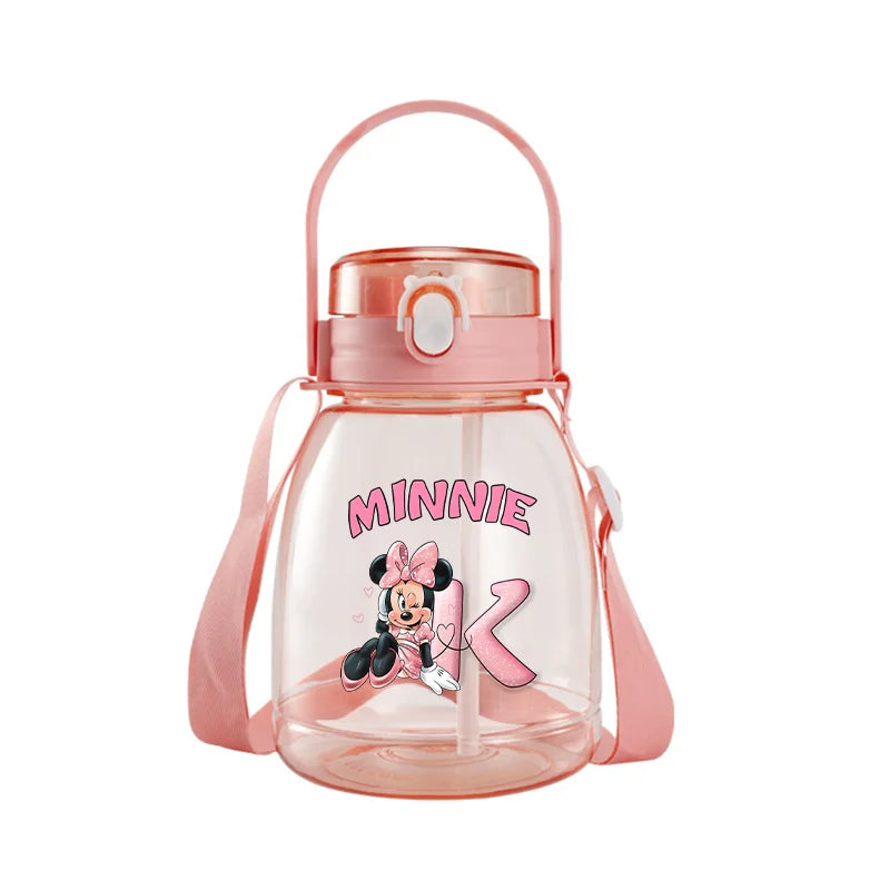 Minnie Mouse Cute Water Bottle with Straw Large Capacity Outdoor Sports Running Jug Letter Anime Plastic Portable Water Cup Gift