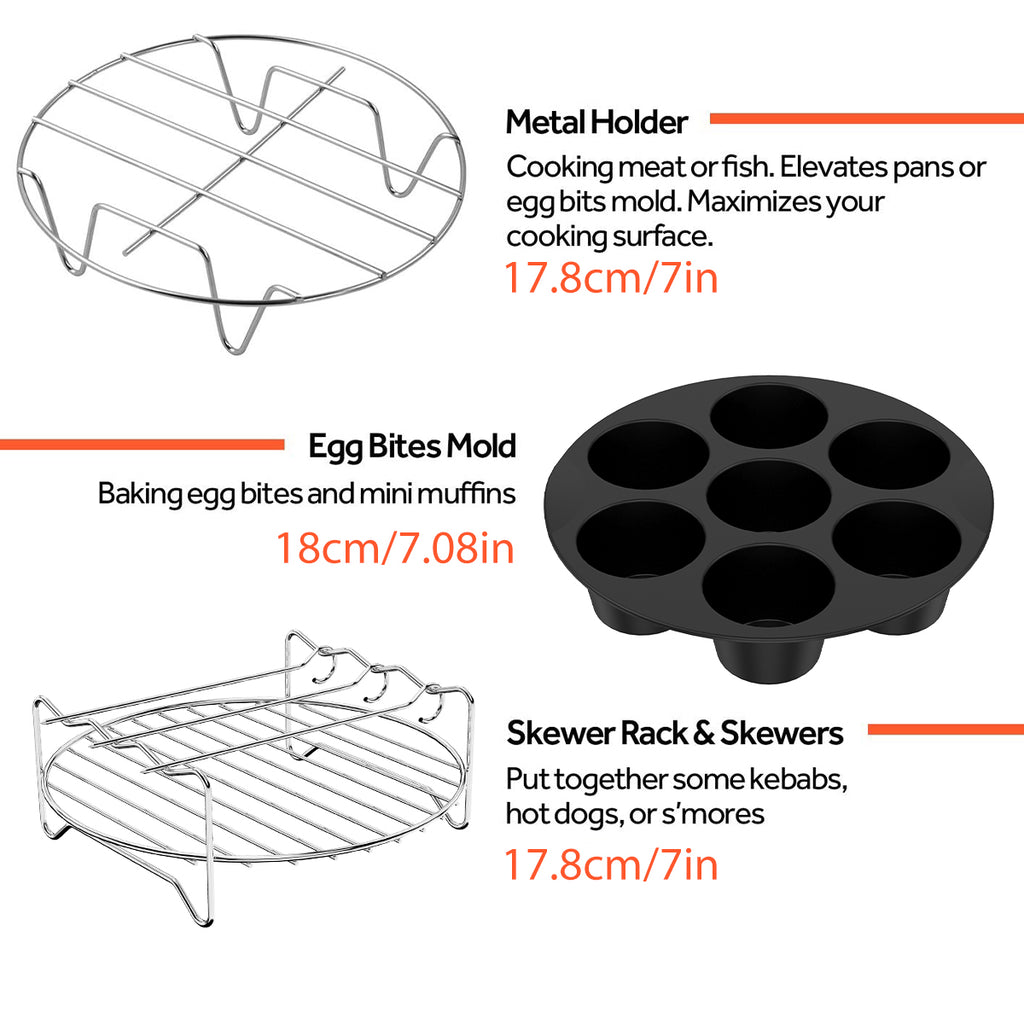 10Pc Air Fryer Accessories Set Food-grade Air Fryer Accessories with Cake Basket Pizza Pan Stainless Steel Skewer Rack Oil Brush