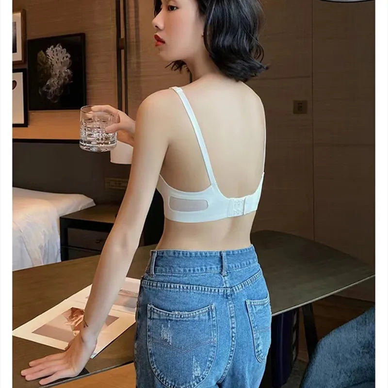 Push Up Bras For Women Non-wire Bra V-neck Glossy Underwear Female Breathable Bralette Invisible Padded Brasiere Sexy Lingerie