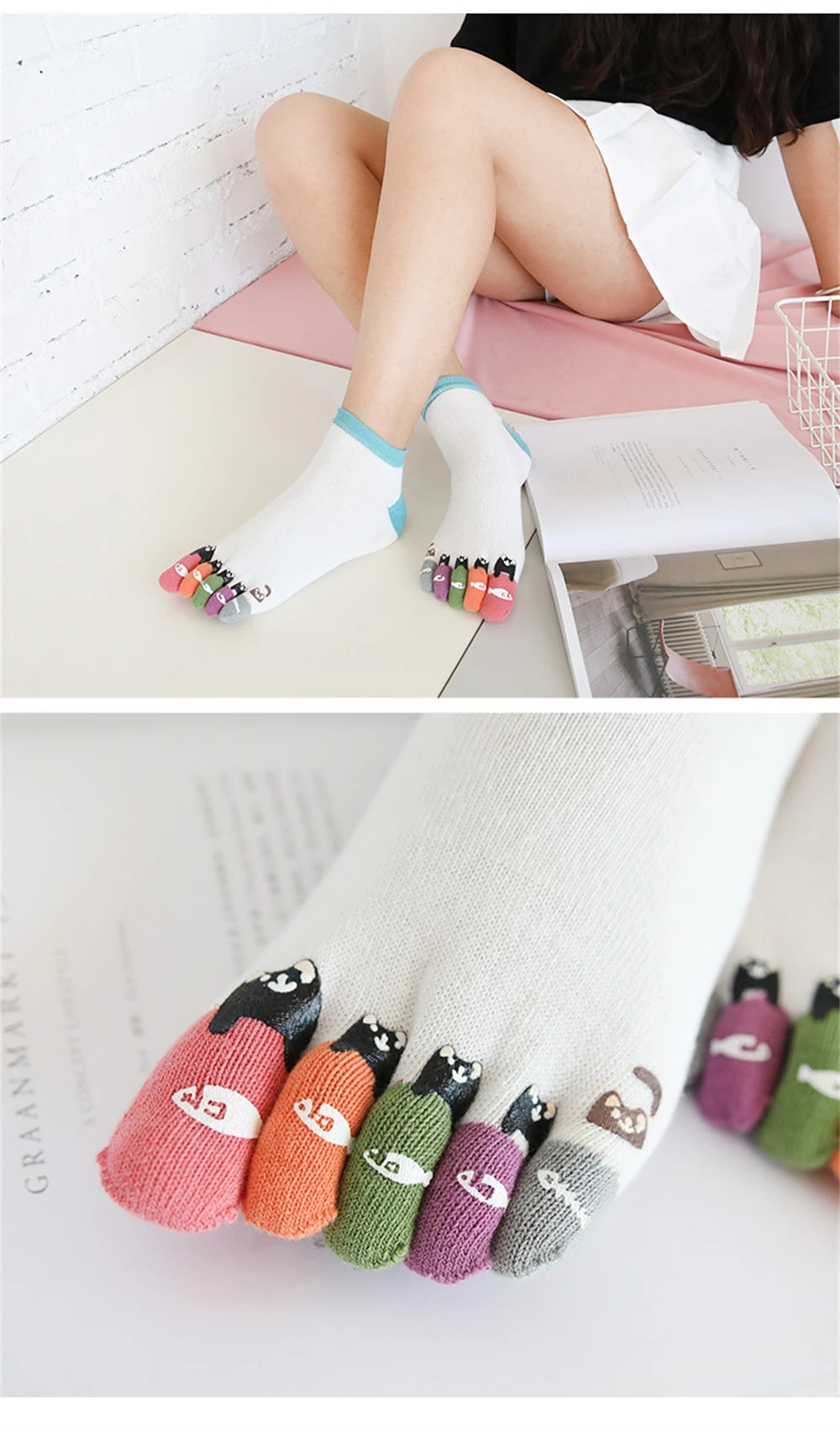 New Chic Funny Cute Cat Fish Colored Five Fingers Split Toes Socks Soft Cotton Christmas Sweet Gift Sokken Dropship