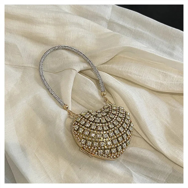 Luxury Mini Diamond Inlay Heart Shape Crystal Clutch Purse Stones Evening Wedding Party Shoulder Bag Handle Rhinestone Handbags