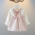 Long Sleeved Baby Girl Dress With Spring And Autumn Bow Lace Splicing Small Plaid Sweet Long Sleeved Dress