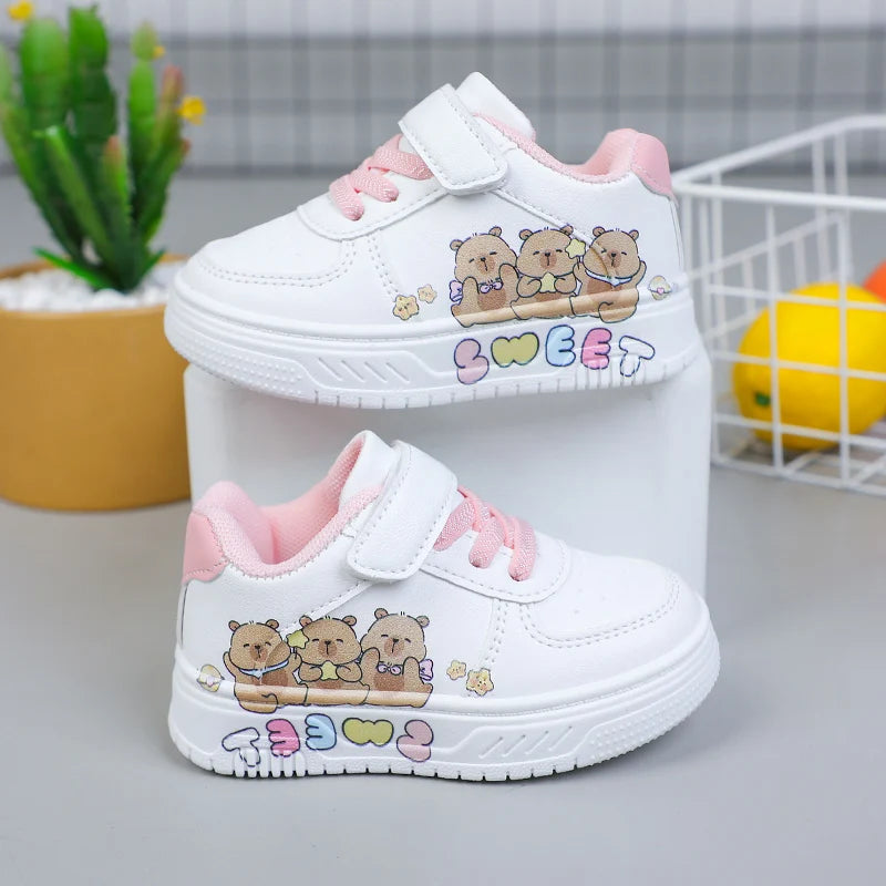 Hot Kids Girls Shoes New Children Sneakers Boys Girls Capybara Cartoon Print Casual Sport Shoe Student White Sweet Toddler Shoes