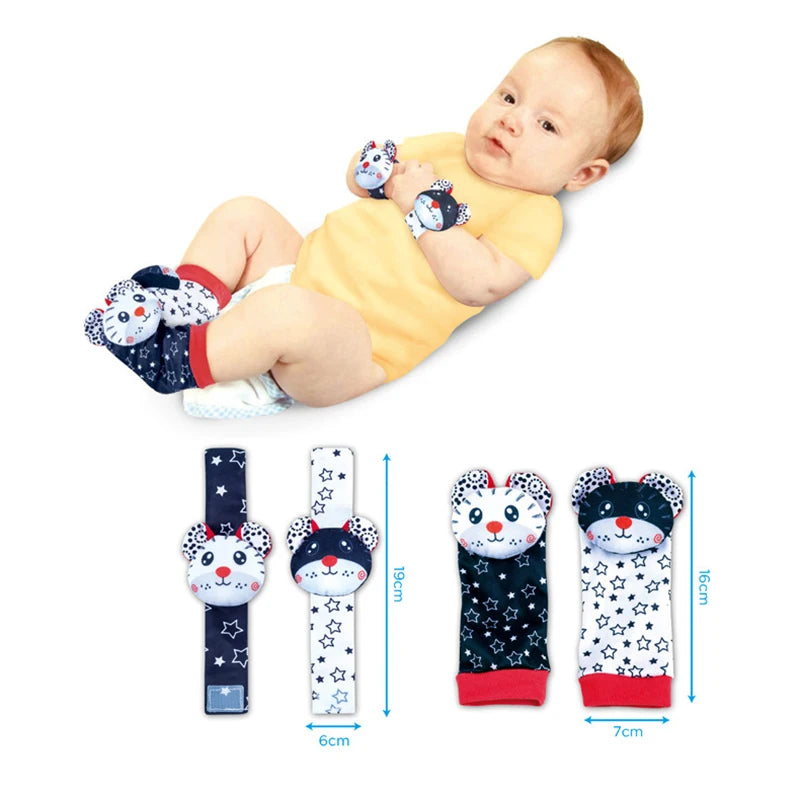 Baby Wrist Rattles Socks Newborn Animal Socks Infants Foot Finder Wrist Strap Baby Socks Sensory Toys Baby Toys 0-12 Months Gift