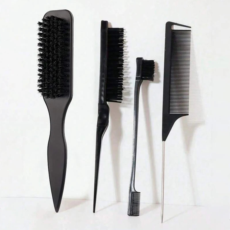 Boar Bristle Slick Back Hair Brush for Sleek Ponytail Bun & Smoothing Baby Hairs, Flyaways, Edge Control - Backcombing & Teasing