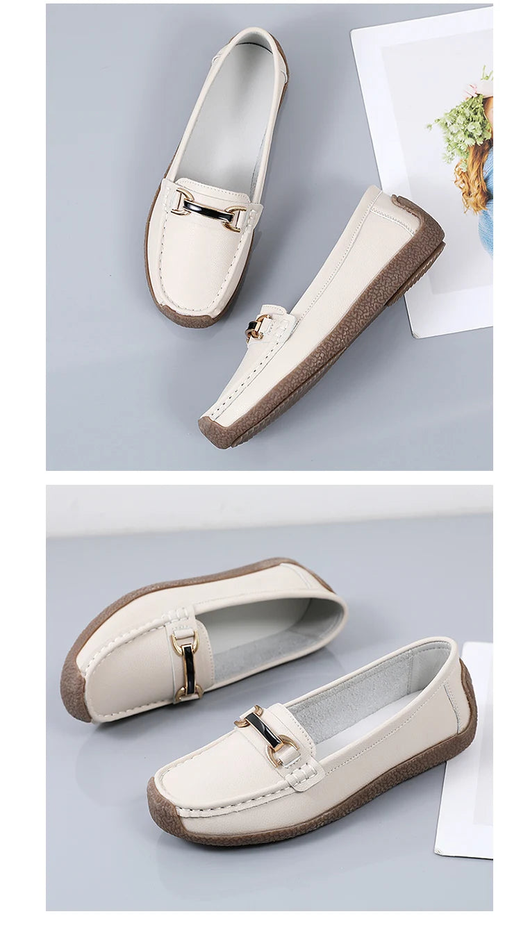 New Summer Sandals For Women100% Genuine Leather Single Shoes, Large-Sized Fashionable Casual Women'S Shoes, Loafers Flat Shoes