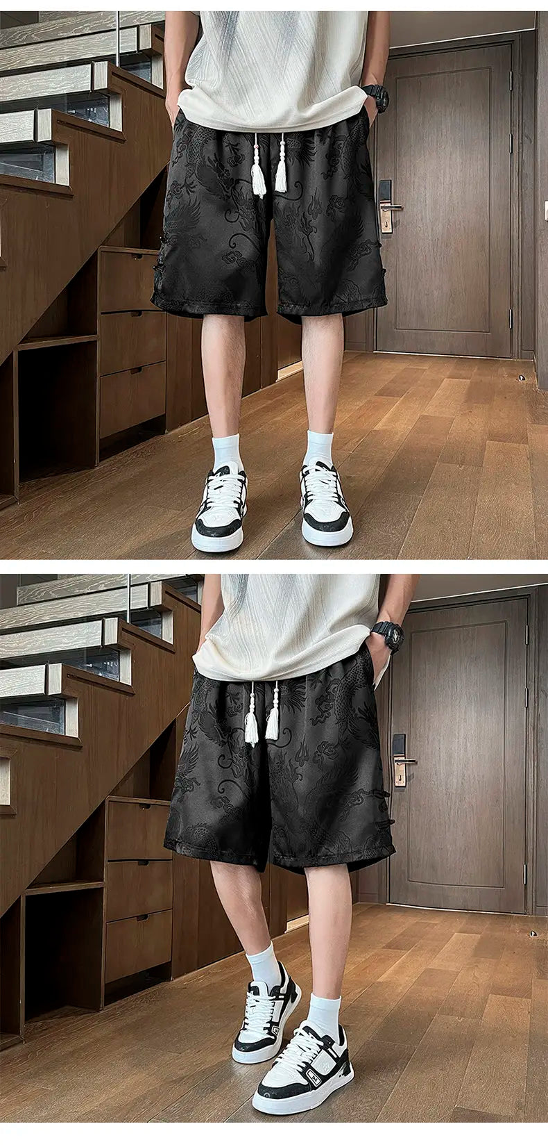 plus Size Men's Dragon Pattern Twill Shorts M-XXXXXL Straight Leg Summer Outdoor Work Pants Chinese Type Clothing
