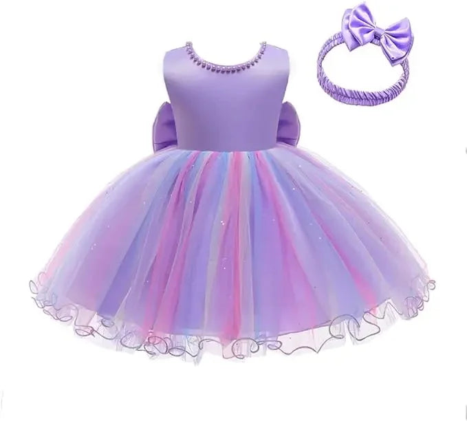 Baby Dresses For 1st Birthday Girls Party Dresses with Headwear Bowknot Toddler Girl Princess Dress Backless Kids Wedding Dress