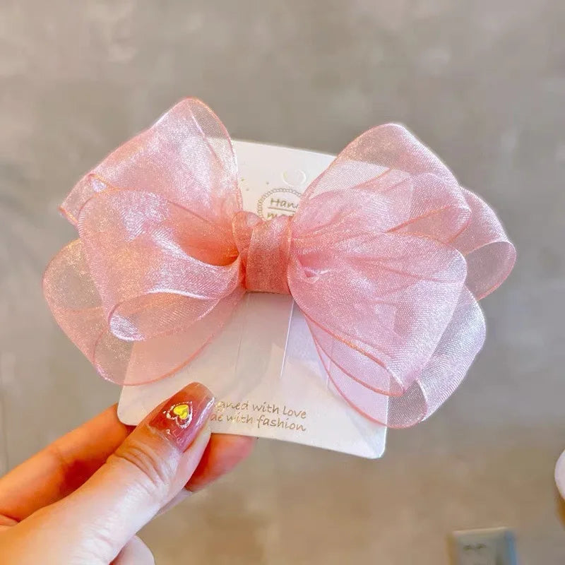 Korean Mesh Gauze Bow Baby Hairpins Fairy Princess Girl Back Head Hair Clips Top Clips Kids Headwear