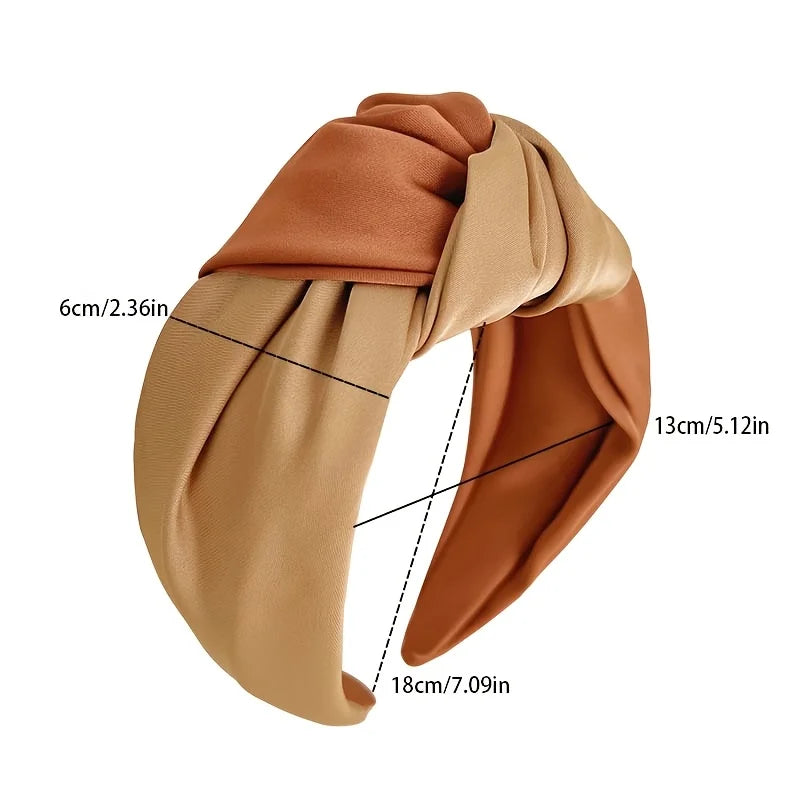 New Women Headband Wide Side Center Knotted Hair Accessories Temperament Satin Patchwork Color Hairband Girls Turban Headbands