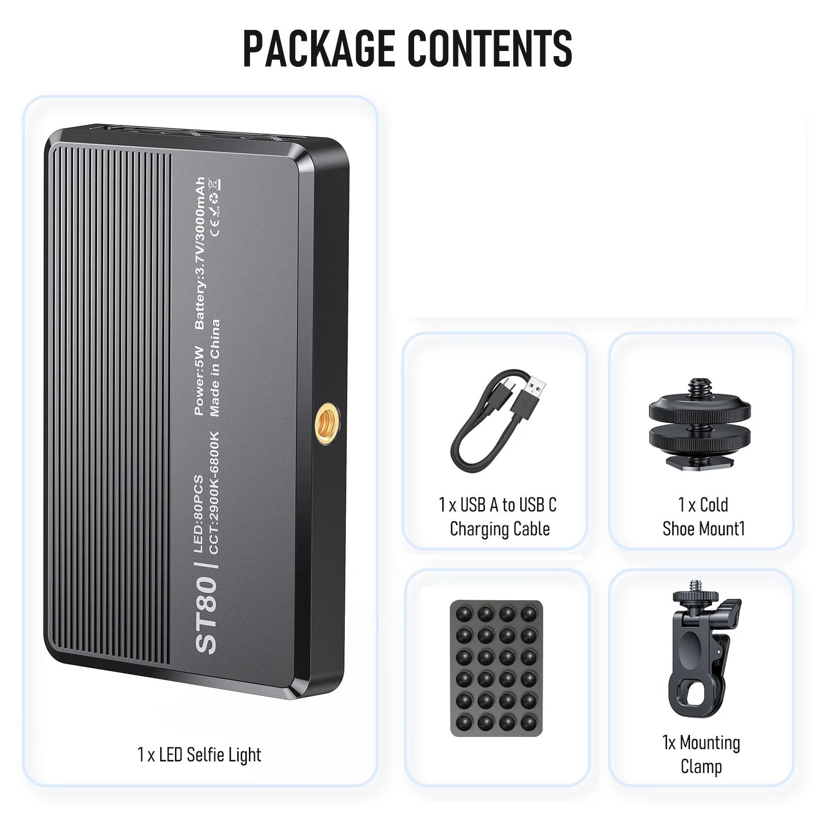 Video Light with 6 Color Filters 0-100% Adjustable 3000mAh Battery Fill Light for Selfie Photography Live Streaming