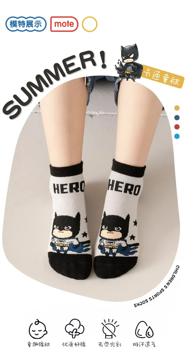 5 Pairs Spiderman Cotton Children's Socks iron Man Hulk Thor Anime kids Boys Short Socks Cartoon Baby Spring Summer Short Socks