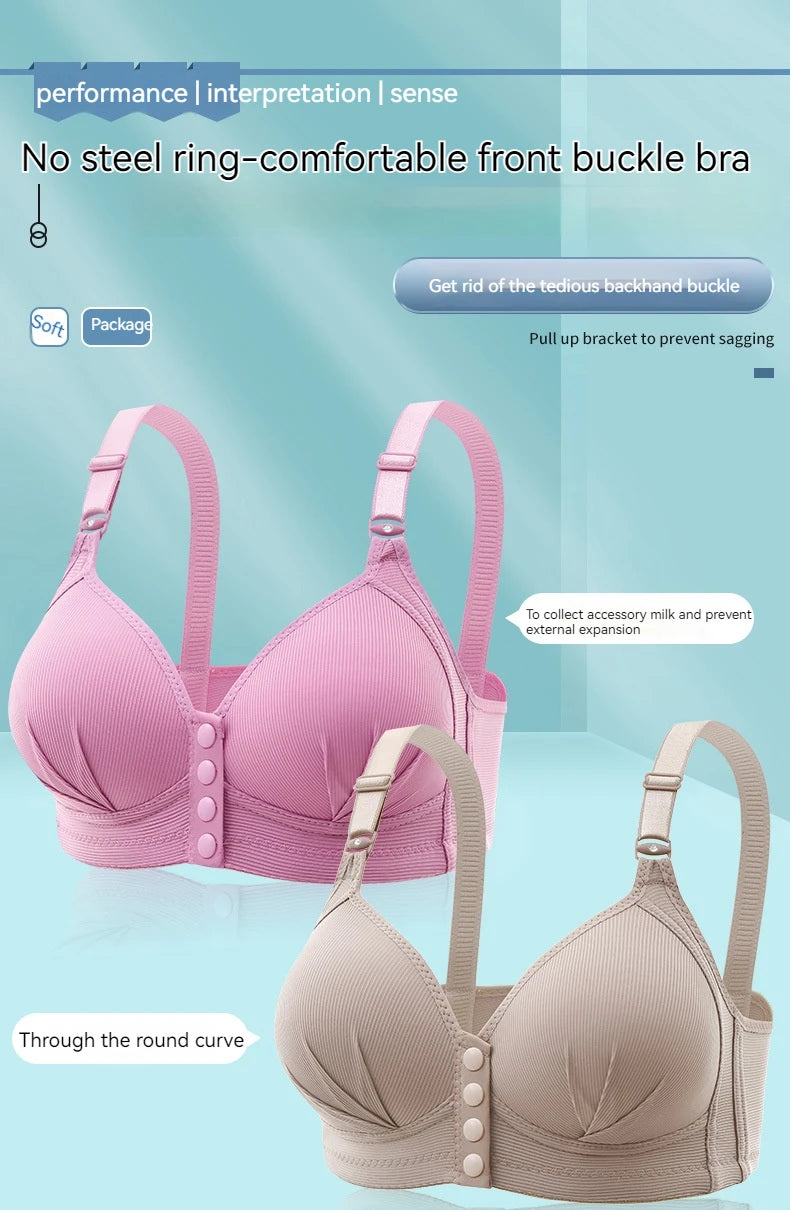 New Front Button Type Sexy Brassiere Anti-sagging Gathered No Steel Ring Ladies Mother Large Size Thin Section Underwear Bra