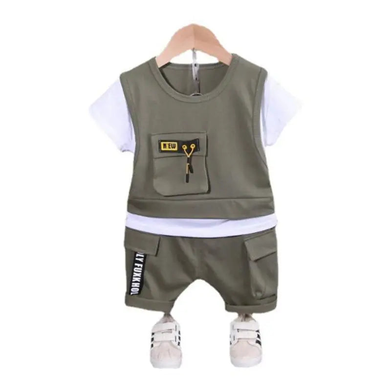 New Children Cotton Clothes Summer Kids Boys Patchwork T Shirts Shorts Pants 2Pcs/sets Infant Kids Toddler Tracksuits 0-5 Years
