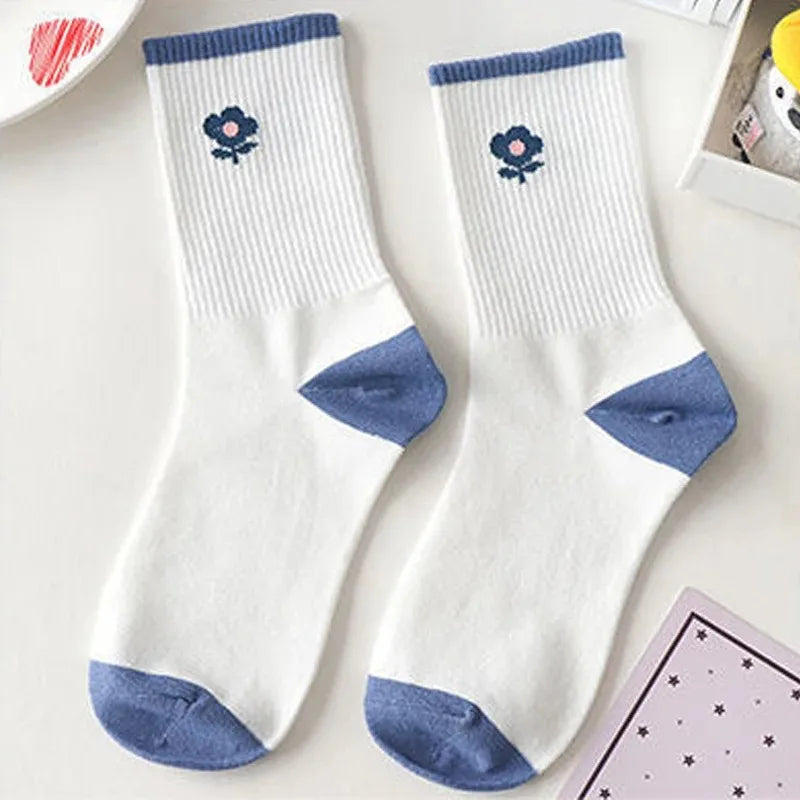 Women's Socks Warm Socks In Autumn and Winter Blue Socks Students High-top Striped Checkered Sports Stockings