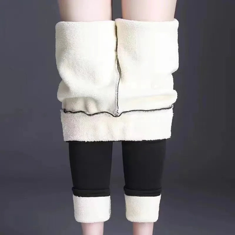 Ultra thick imitation lamb cashmere artificial velvet leggings winter plush thickened high waisted long pants, warm pants