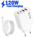120W Total Fast Charging Quick Charger PD USB Type-C Wall Adapter for iPhone 16/15/14 Xiaomi Huawei Redmi Oneplus -Phone Charger