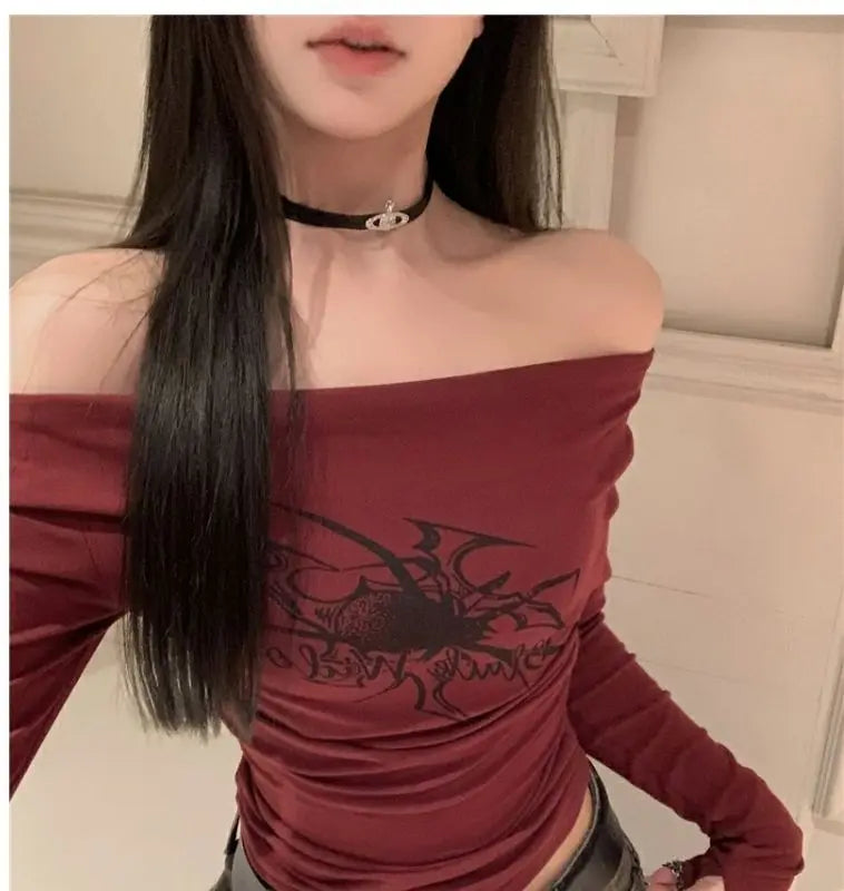 Y2k Sport Summer Off shoulder Top Women Letter Sexy Vintage 2000s Short sleeve T shirt Lady Body Basic Crop Top Female Casual