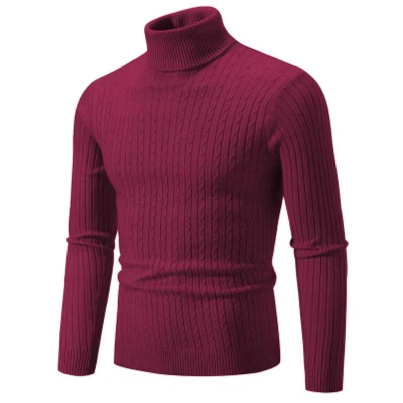 2025 New Men's High Neck Sweater Solid Color Pullover Knitted Warm Casual Turtleneck Sweatwear Woolen Mens Winter Outdoor Tops