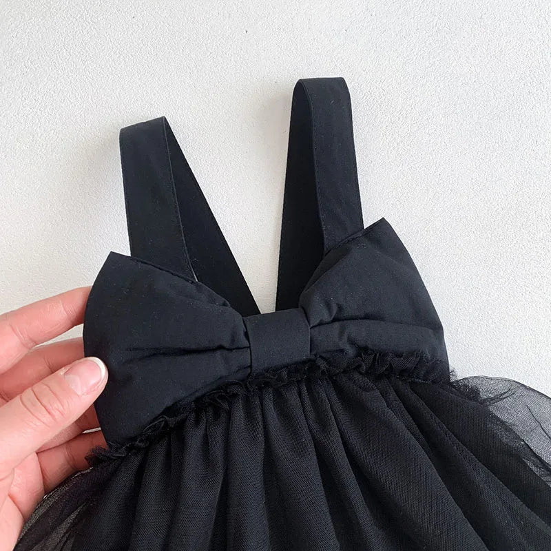 2024 New Summer Baby Tutu Dress Big Bow Birthday Clothes for Newborn Toddler Suspenders Gauze Bodysuit for Girls