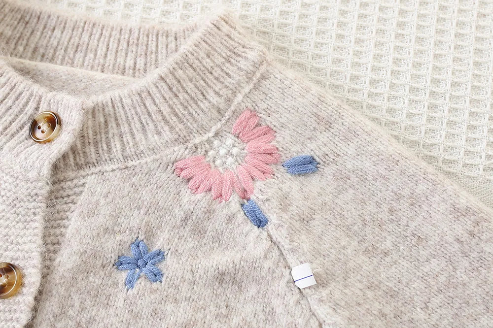 2-7Y Girl's Sweaters Single Breast Kids Knit Cardigans Flower Embroidery Baby Girl Knitwear Spring Autumn Children Outfit