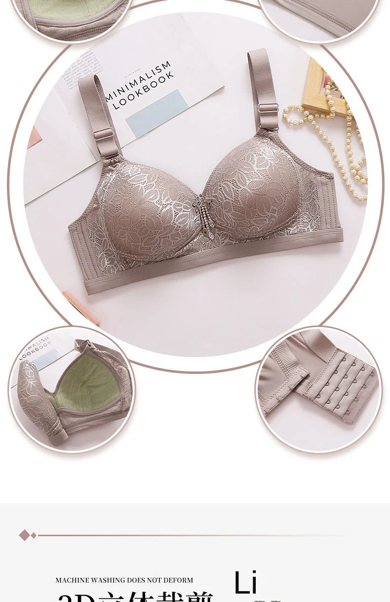 Comfortable Breathable Adjustable Brassiere Thin Section Without Steel Ring Bra Large Breasts Appear Small Side Gathering Bra