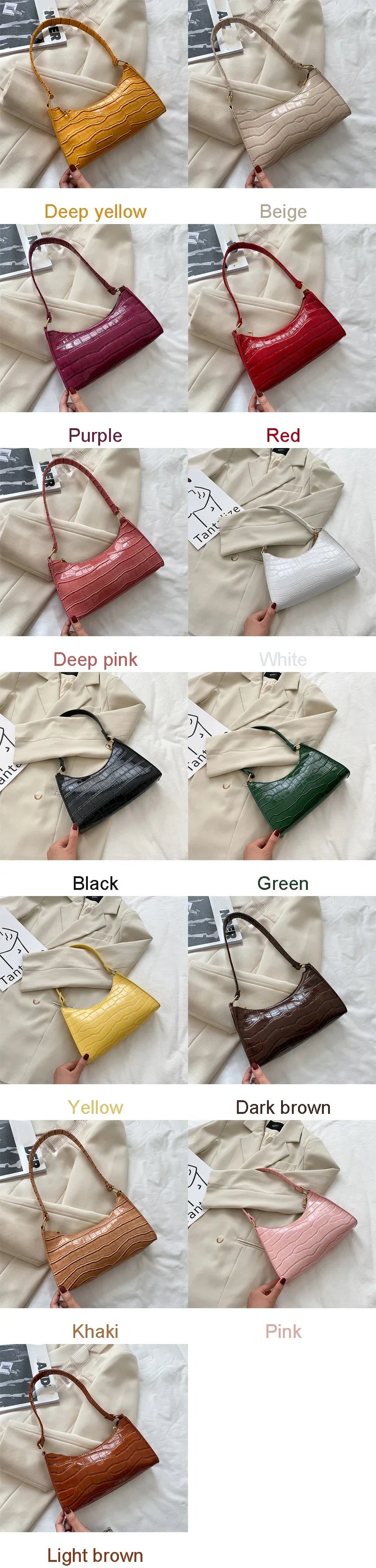 Fashion PU Leather Bags for Women Alligator Pattern Armpit Handbag Female Small Underarm Messenger Bag Purses and Handbags