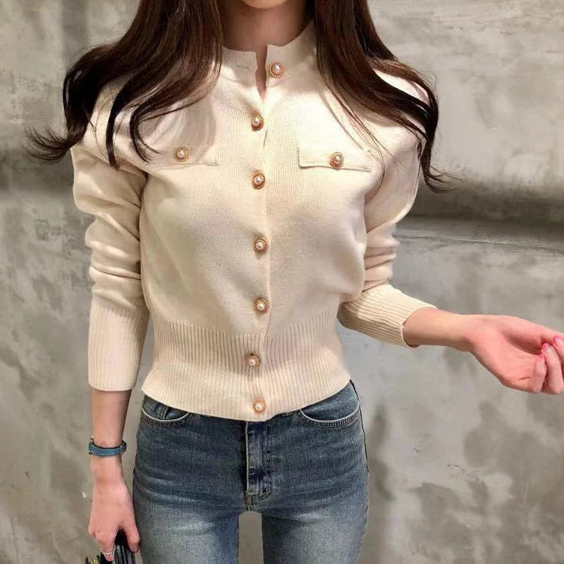 2025 Autumn Long Sleeve Fashion Women Cardigans Sweater Knitted Coat Short Casual Single Breasted Korean Slim Chic Ladies Tops