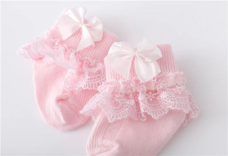 Lawadka 0-24Month Newborn Baby Socks For Girls Cotton Lace Infant Girls Sock Princess Bow Toddler Baby Girls Socks Spring 2024