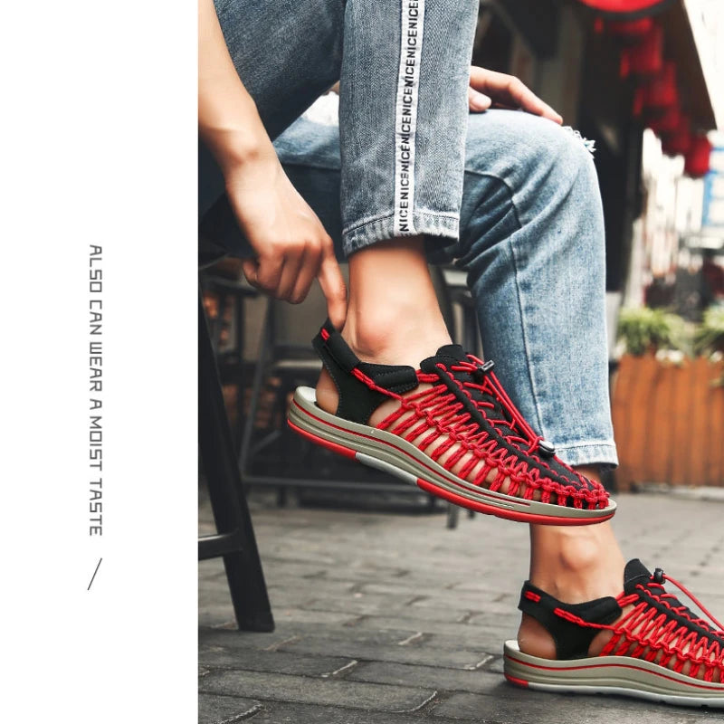 Summer Trend  Men Sandals Handmade Weaving Design Outdoor Beach Slippers Casual Flat Soft Bottom Couple Sandals Sandalias Hombre