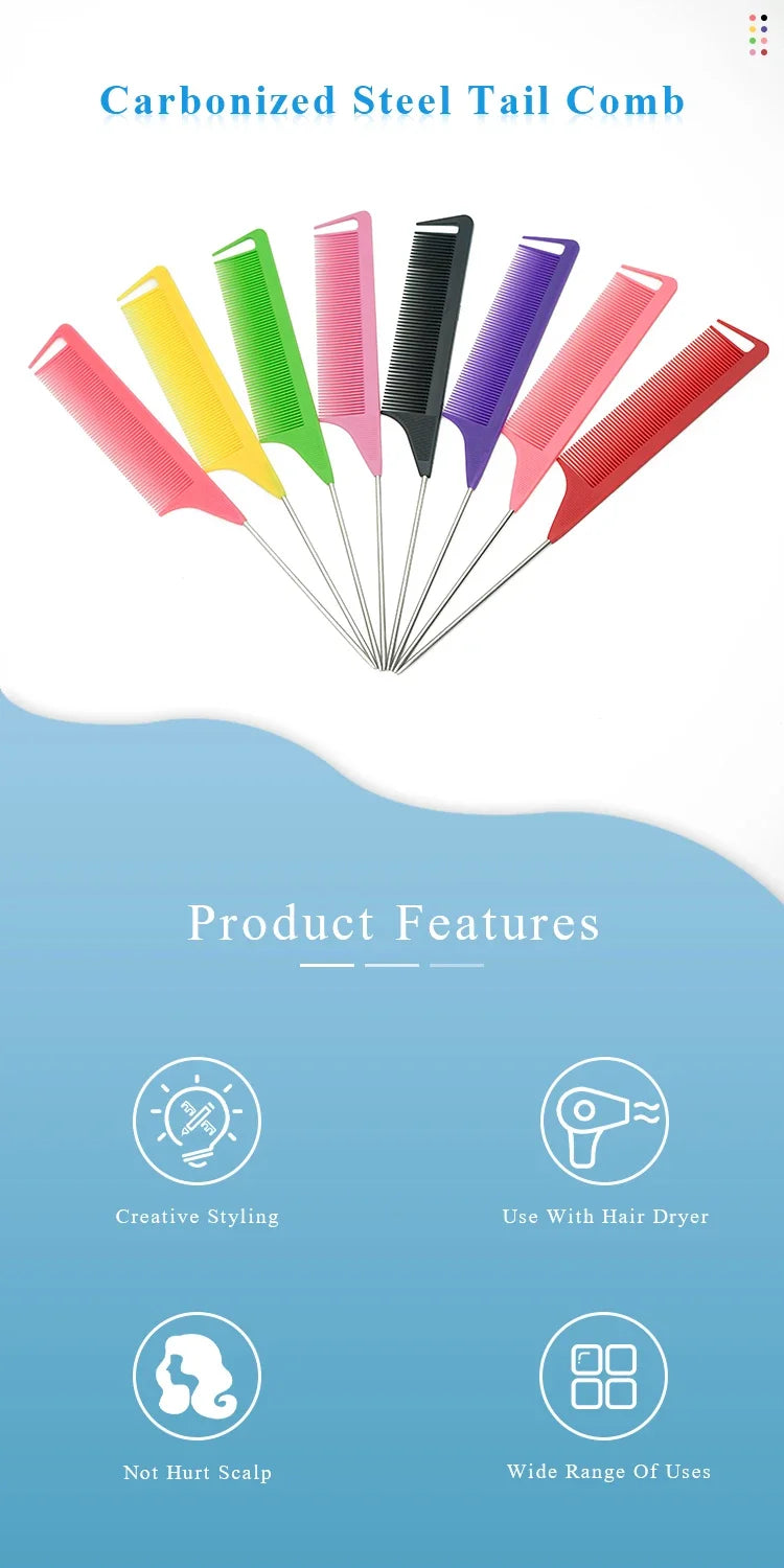 Tail Combs Barber Accessories Pro Pointed Tail Salon Hairdressing Hair Styling Anti-static Comb Hair Brush Steel Needle Pin Rat