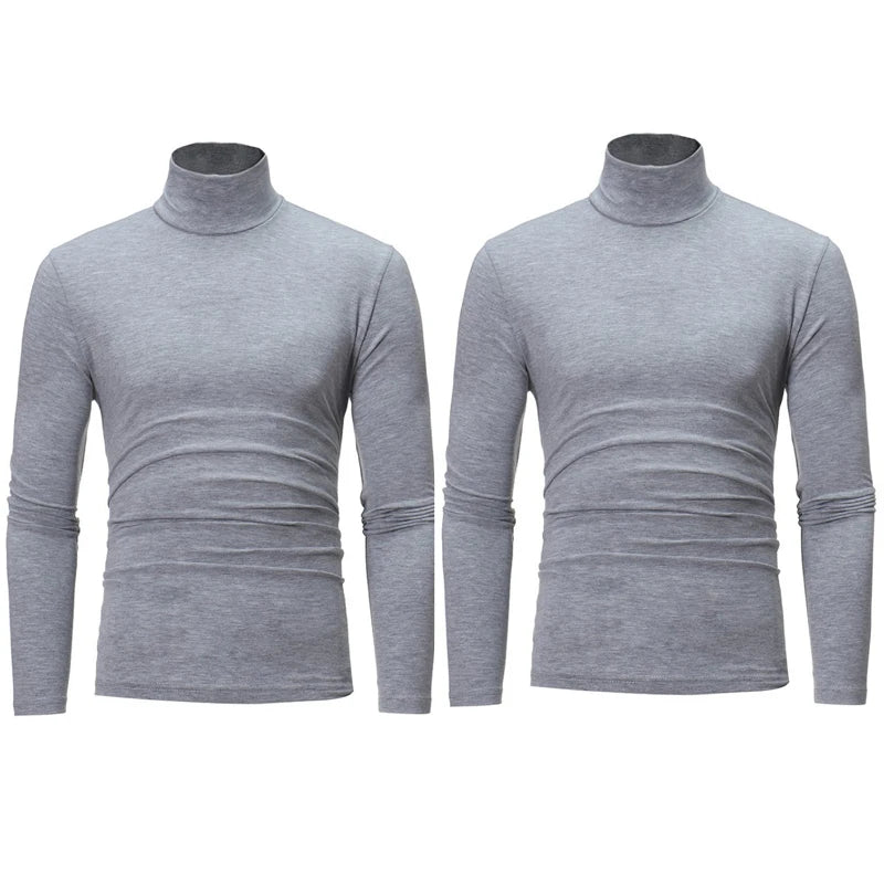 2pcs Men Thin Warm Tops Men's Autumn Long-sleeved Thermal Underwer Male High Collar Fashion T-shirt