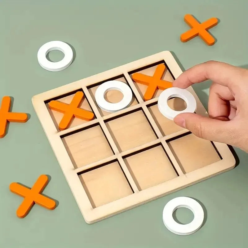 Montessori Chess Play Jigsaw Toy Game Wooden XO Tic Tac Toe Game Interaction Puzzles Training Brain Learning Early Education Toy