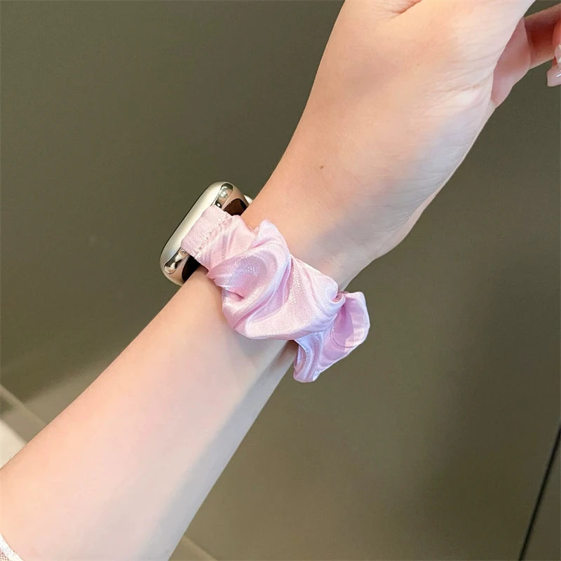 INS Chiffon Ice Silk Elastic Scrunchie Strap For Apple Watch 7 8 6 5 4 Slim Girl Band Loop Bracelet For iWatch 41mm 40 44 45 49