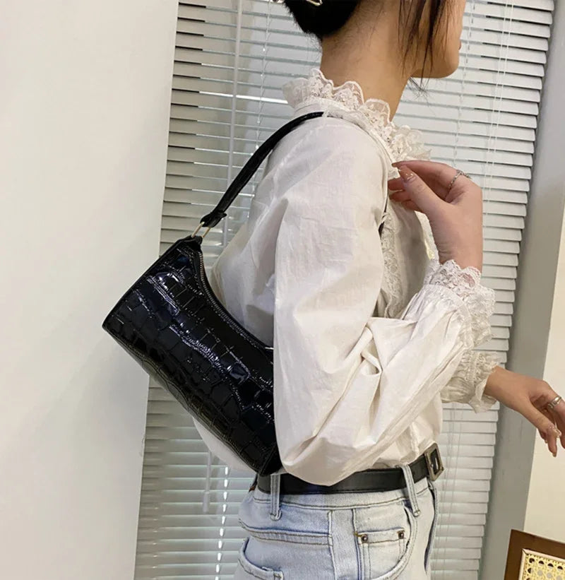 Fashion PU Leather Bags for Women Alligator Pattern Armpit Handbag Female Small Underarm Messenger Bag Purses and Handbags