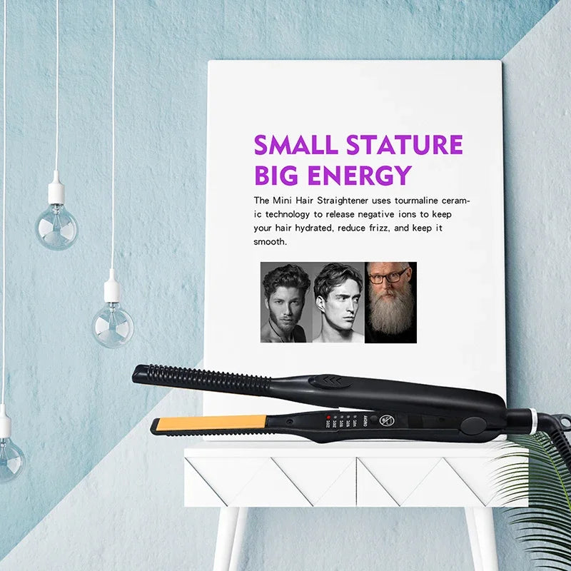 2-in-1 Professional Hair Straightener and Curling Iron Mini Ceramic Straightener with Adjustable Temperature Small Flat Iron