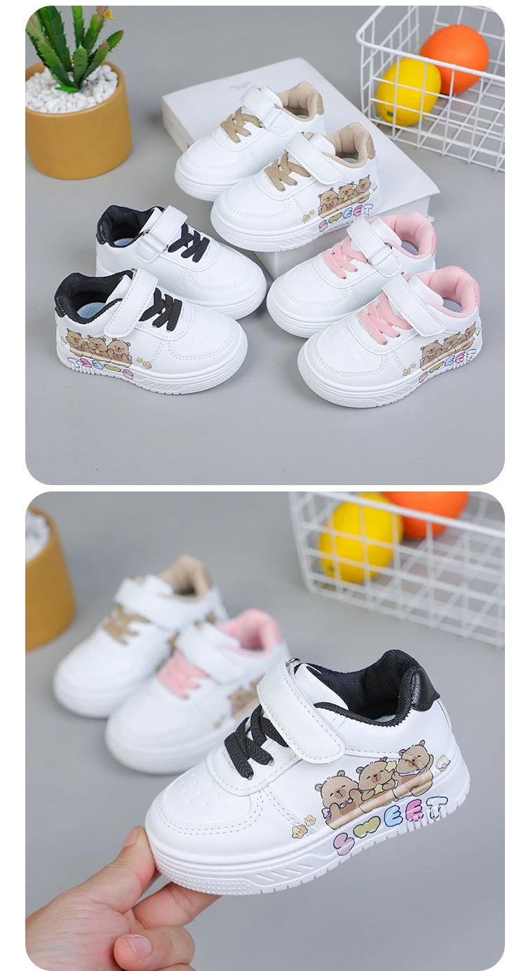 Hot Kids Girls Shoes New Children Sneakers Boys Girls Capybara Cartoon Print Casual Sport Shoe Student White Sweet Toddler Shoes