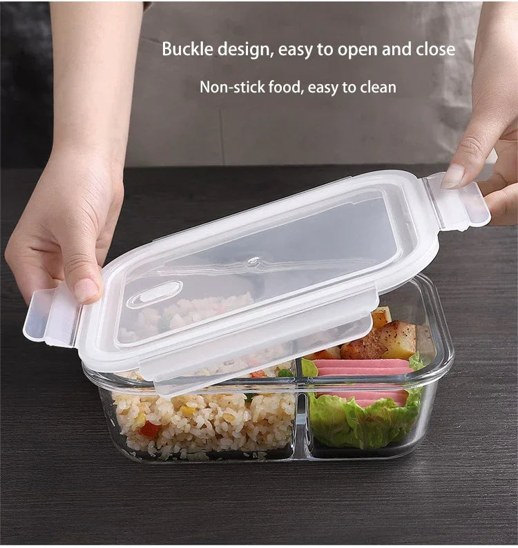 Glass Lunch Box Sealed Fresh-Keeping Box with Lid Portable Student Picnic Box Microwave-Heated Special Food Container Bento Box