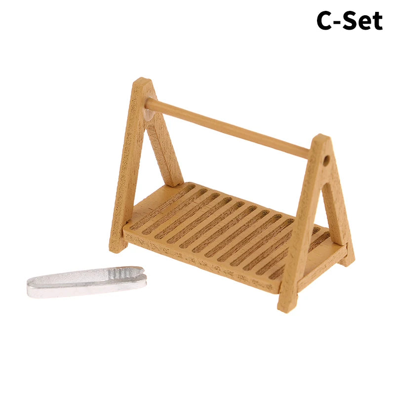 1Set 1:12 Dollhouse Miniature Bread Rack Cake Shelf Storage Box/Basket W/Baking Clip Scene Decor Doll House Accessories