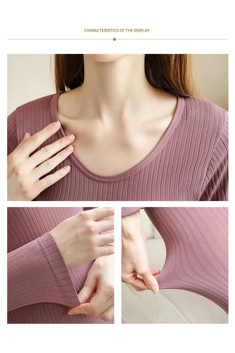 1 Set Warm Thermal Underwear Sexy Ladies Intimates Long Johns Women Shaped Sets Female Middle Collar Thermal Shaping Clothes