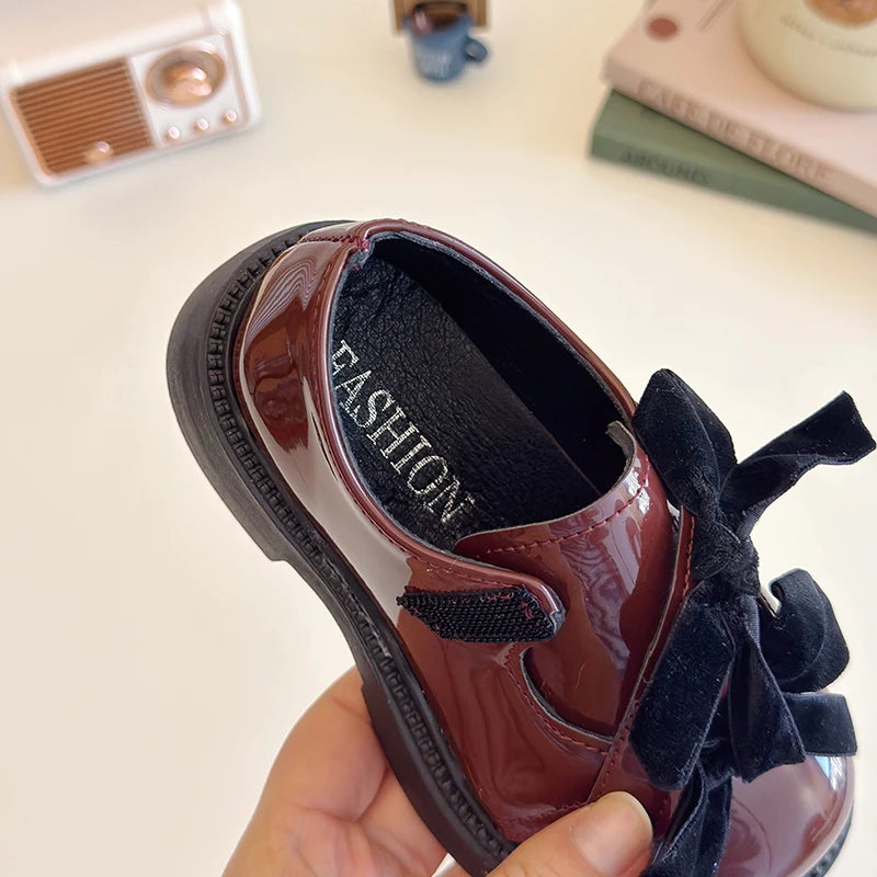 Children Leather Shoes Spring New Princess Shoes for Girls Wine Red Versatile Kids Fashion Wedding Party Mary Jane Shoes Glossy