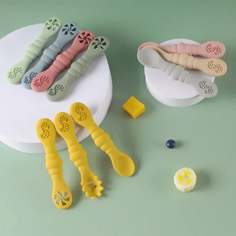 3PCS Silicone Spoon Fork For Baby Utensils Set Feeding Food Toddler Learn To Eat Training Soft Fork Cutlery Children's Tableware