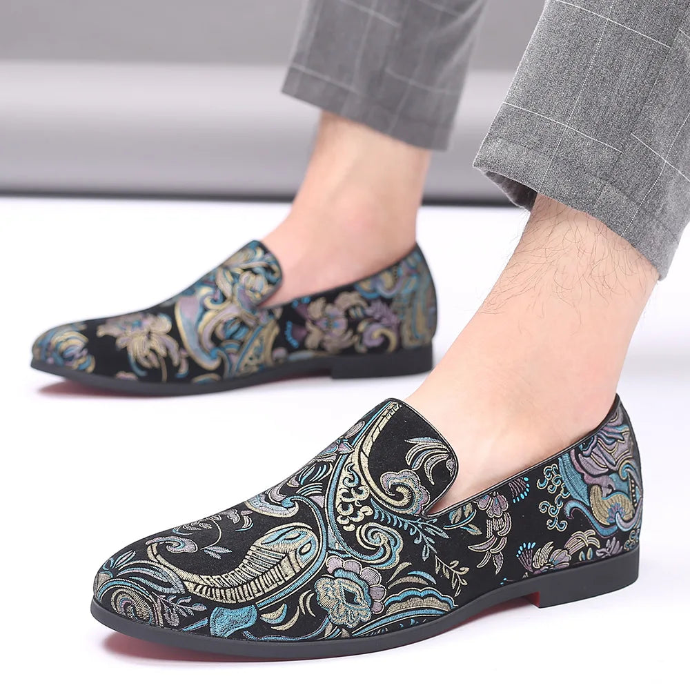 Men Fashion Embroidery Party Wedding Loafers Moccasins Men's Casual Shoes Mens Light Comfortable Driving Shoe Outdoor Flats