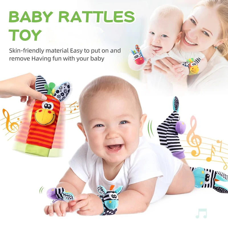 Baby Wrist Rattles Socks Newborn Animal Socks Infants Foot Finder Wrist Strap Baby Socks Sensory Toys Baby Toys 0-12 Months Gift