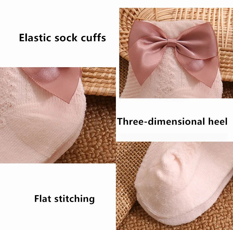 3Pairs/Lot Summer Baby Mesh Socks Bowknot Soft Cotton Newborn Sock Princess Infant Toddler Girls Cute Breathable Socks