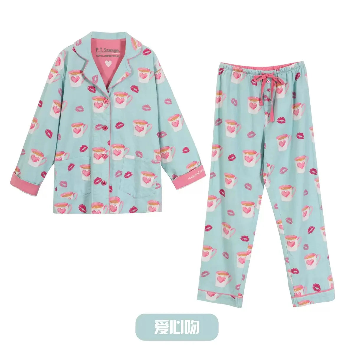 Autumn Winter Women PJS Cotton Ground Wool Sleepwear Warm Thick Cartoon Long Sleeve Pants Pajamas Ladies Homewear Month Clothes